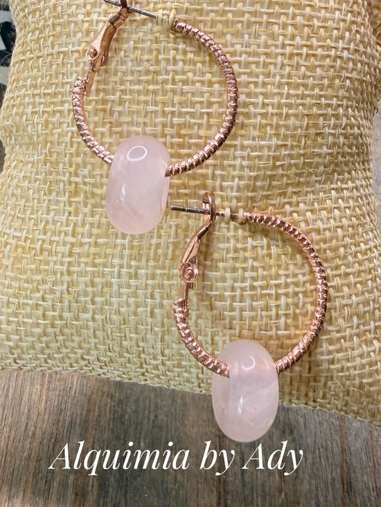 Alquimia Jewelry - PINK QUARTZ EARRINGS + Rose gold charms hoops